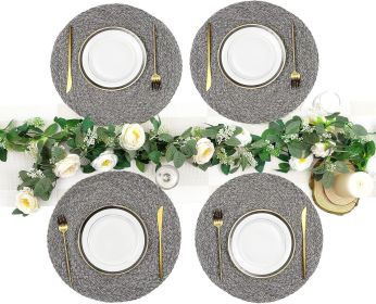 Round Braided Placemats Set of 6 Thick Woven Placemats Washable 15 inch Circle Place Mats Non Slip Table Mats for Dining Table, Gray White