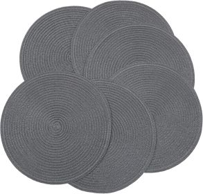 Round Placemats Set of 6 Washable 15 inch Round Table Mats Cotton Polyester Woven Braided Place Mats for Dining Table (Charcoal Gray, 6)