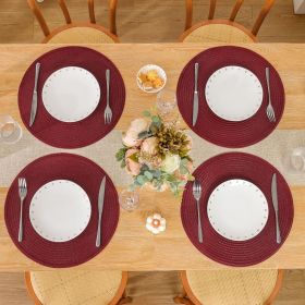 Round Placemats Set of 6 for Dining Table 15 inch Round Braided Place Mats Washable Non Slip Kitchen Table Mats, Burgundy