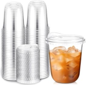 Clear Plastic Cups with Strawless Sip Lids Disposable Round Bottom Togo Cups for Coffee Smoothie Cold Beverage Coffee Shops and Party Catering(12