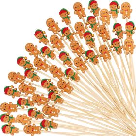 160cs Christmas Cocktail Picks,Gngerbread Man Bamboo Toothpicks Skewer for Appetizers Fruit Food Drink Cake Christmas Party Decoration